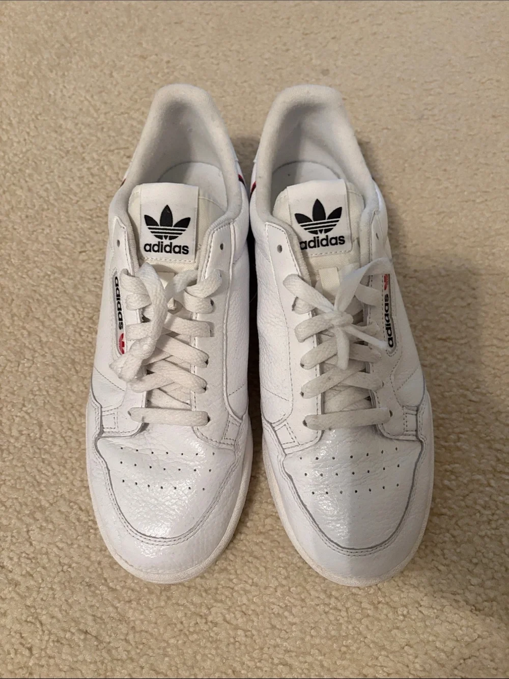 adidas White Leather Trainers with Black Trefoil